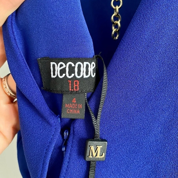 DECODE 1.8 Royal Blue & Gold Chain Halter Mermaid Formal Evening Dress Size 4 - Picture 6 of 16